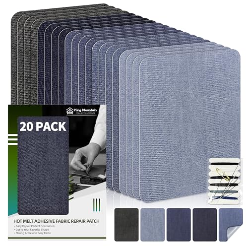Image of KING MOUNTAIN Iron-on Repair Patch 20 Pcs Pack,Denim Patches for Jeans Kit 3 inch by 4-1 /4 inch,100% Cotton Denim Iron-on Repair Patch,Jeans and Clothing Repair and Decoration Kit (Five Color 1.0)