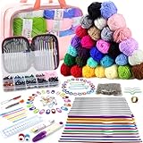 Crochet Kit for Beginners, 336Pcs Crochet Kits with 1500 Yards 30 Colors Yarn for Crocheting, 100Pcs Safety Eyes and Noses, knitting kit Accessories Include 30Pcs Crochet Hooks Waterproof Bag
