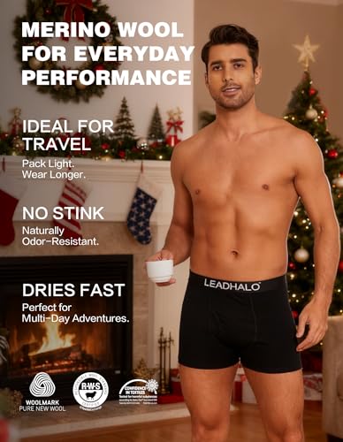 Image of 3 Pack Merino Wool Underwear for Men, Moisture Wicking Wool Boxers Briefs for Base Layer, Thermal Boxers with Pouch