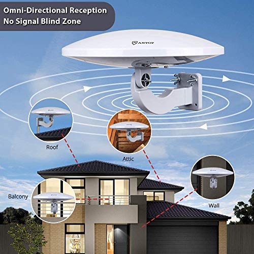 Outdoor Tv Antenna -Antop Omni-Directional 360 Degree Reception Antenna Outdoor, Attic,Rv Used, 65 Miles Range Amplifier Booster 4G Lte Filter, Waterproof, Anti-Uv Easy Install (Pl-4348226423) #TOP2