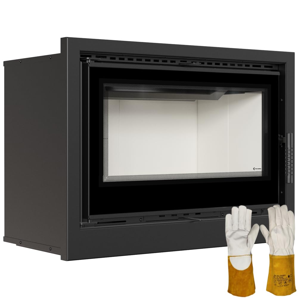KRATKI Inserto per camino in acciaio a legna KASETA 12 kW Ø200 A Ecodesign | Acciaio nero, efficienza 75%, classe A. Ecodesign, BImSchV 2.; vetro ceramico autopulente e doppia combustione; resa termica