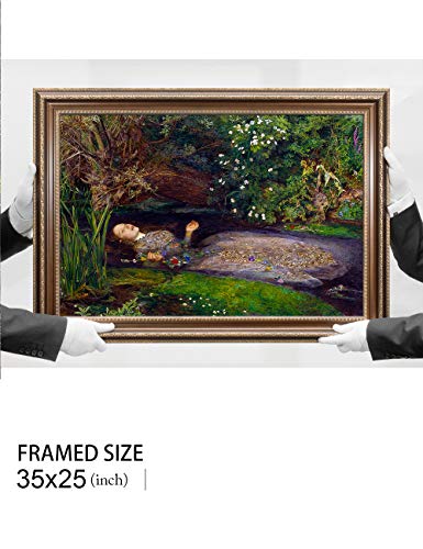 Decorarts - Ophelia By John Everett Millais. Giclee Print On Canvas. Professionally Framed For Home And Office Decor. Ready To Hang. Canvas Print Size: 30X20In Total Framed Size: 36X26 #TOP5