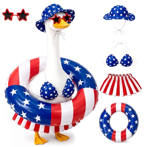STONESTAR 4th of July Patriotic Porch Goose Outfits Summer Bikini Lawn Goose Clothes Fits Large 23 H Goose Statue Costume for Independence Day & Memorial Day Outdoor Garden Yard Patio Decor