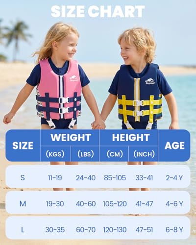 Wytbaby Kids Swim Vest for Boys Girls, Toddler Float Jacke with Zipper & Adjustable Strap for Pool Beach，L (6-8 Years, 51-66lbs)，Yellow & Blue — view 5
