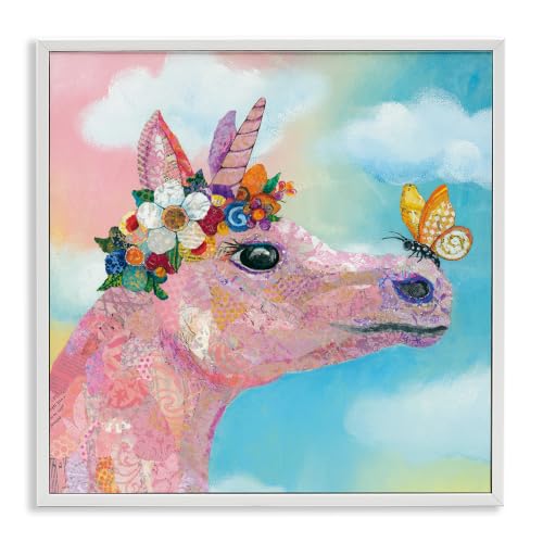 Pink Fantasy Unicorn Flower Blossoms, 24 x 24 Inch Framed Giclée Print