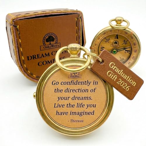 The Dream Chaser Compass in Wooden Box - Go Confidently-2026 Graduation Gifts for Him College High School Birthday Gift Idea for Son Boys (Dream Chaser - Go Confidently - Leather Case)