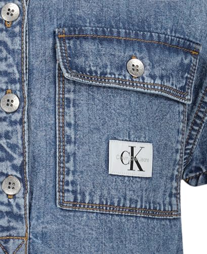 Image of Calvin Klein Girls' Short Sleeve Lightweight Chambray Denim Shirt Dress