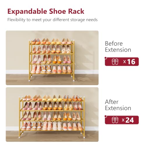 Image of Tajsoon Expandable Shoe Rack for Closet 4 Tier, 28 inch-41 inchStackable, Gold