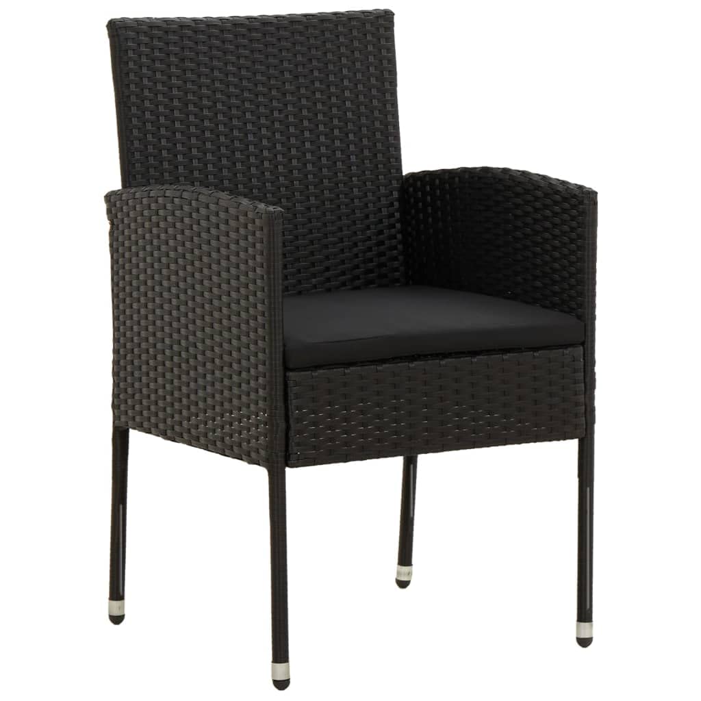 Juego de comedor de jardín con marco de acero y tablero de madera de acacia, juego de comedor para exteriores de ratán sintético con sillas ergonómicas de jardín en color negro