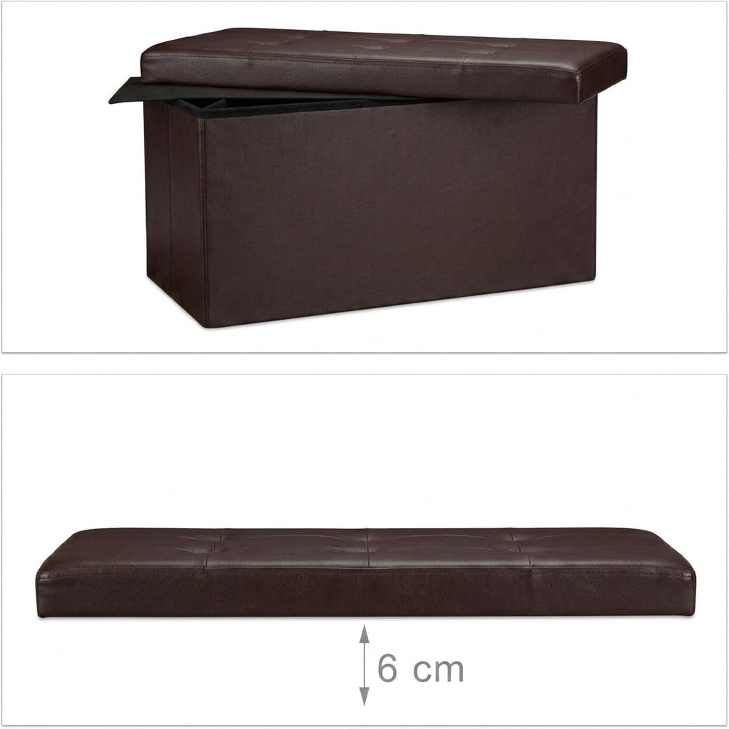 Pagano Cassapanca Contenitore Pieghevole 80L Pouf Marrone | Rettangolare, Seduta Imbottita, Similpelle, Carico 200 kg, Camera Soggiorno