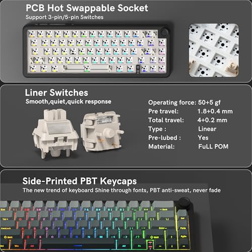 Image of womier L65 60% Mechanical Keyboard Wireless with Knob, Black Gaming Keyboard 4000mAh Battery, Tri Mode USB-C /BT5.0 /2.4G Gasket Mounted Key Board RGB Hot Swappable with Gradient keycaps-Linear Switch