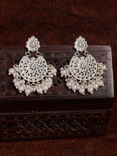 Image of Sukkhi Traditional Gold Tone Plated with Kundan & Pearls Studded Dangle Earring Jewellery for Women & Girls|E107339