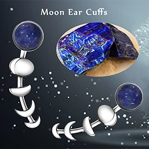 Moon Earrings Ear Wrap Climber Crawler Hook Earrings Moon Phase Silver Ear Cuffs For Women Blue #TOP4