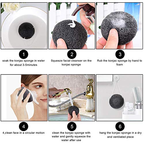 Esponja Konjac Facial,BETOY 3 piezas Esponja Konjac Exfoliante Esponja Konjac Naturales Exfoliante Facial Esponja Konjac para Exfoliación, Cuidado de la Piel, Blanco, Verde, Negro. - imagen 2