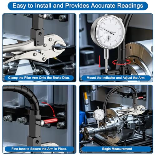 Image of HDLNKAK Premium Disc and Rotor /Ball Joint Gage, with 0.01 mm Dial Indicator and 360 Deg Flexible Stem Holder, Automobile Brake disc Flatness Measurement Tool