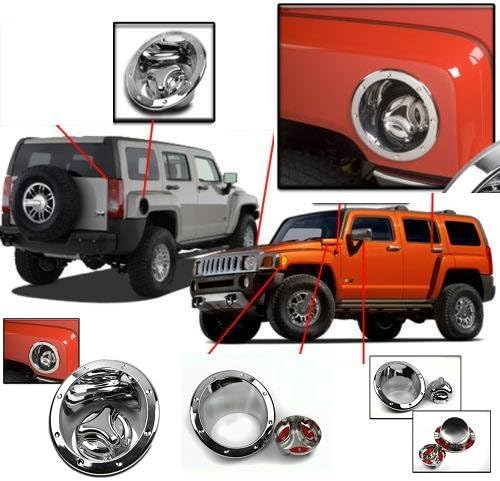 HUMMER H3 H-3 H 3 Exterior ABS MOLDING Chrome Fuel Door Bezel Cap Gas Tank Cover Trim Set 2006 2007 2008 2009 2010