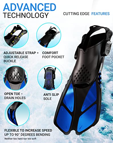 Cozia Design Adjustable Swim Fins - Snorkel Fins For Lap Swimming, Travel Size Scuba Diving Flippers For Snorkel Set Adult, Neoprene Water Socks And Mesh Carrying Bag Included #TOP1