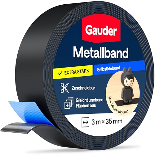 GAUDER Metallband selbstklebend - Magnethaftband für Tonie-Figuren & -Regale - Ferroband & Eisenband zum Basteln und Organisieren (3 m x 35 mm - schwarz)