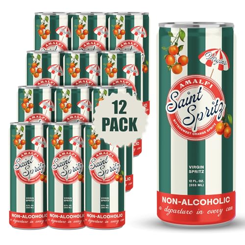 Virgin Amalfi Spritz (12-Pack) – Bittersweet Orange Non-Alcoholic Spritz in a Can – Natural Juice, Lightly Sparkling Italian-Inspired Aperitif Drink – Premium Non Alcoholic Drinks & Spirits – Saint Spritz Virgins