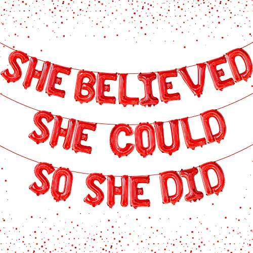 Image of Red She Believed She Could So She Did Balloons - 16 Inch | Congrats Balloon for Congratulations Decorations | Graduation Balloon for Graduation Decorations 2026, Congrats Grad Decorations, KatchOn