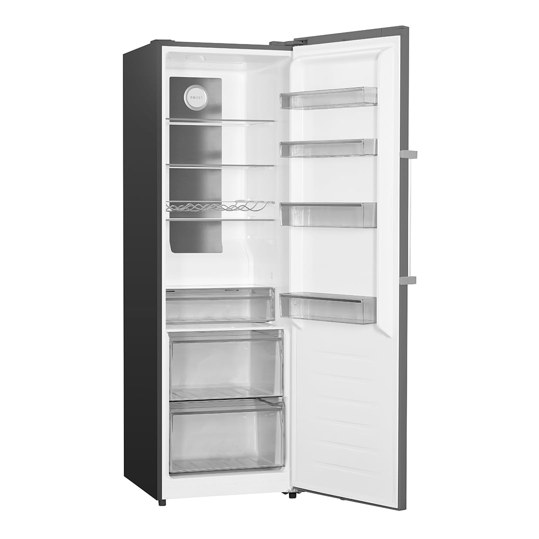 HYUNDAI Refrigerador Inox, 1 Puerta, HRF18560NDDI01. Capacidad 359 Litros, No Frost, Multi Air Flow, Nivel Sonoro 39 dB, Puerta Reversible, Apertura Tirador, Clase D
