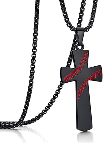 Collar con dije de cruz de acero inoxidable para hombre con cadena de 24 pulgadas pulida en oro negro y plata