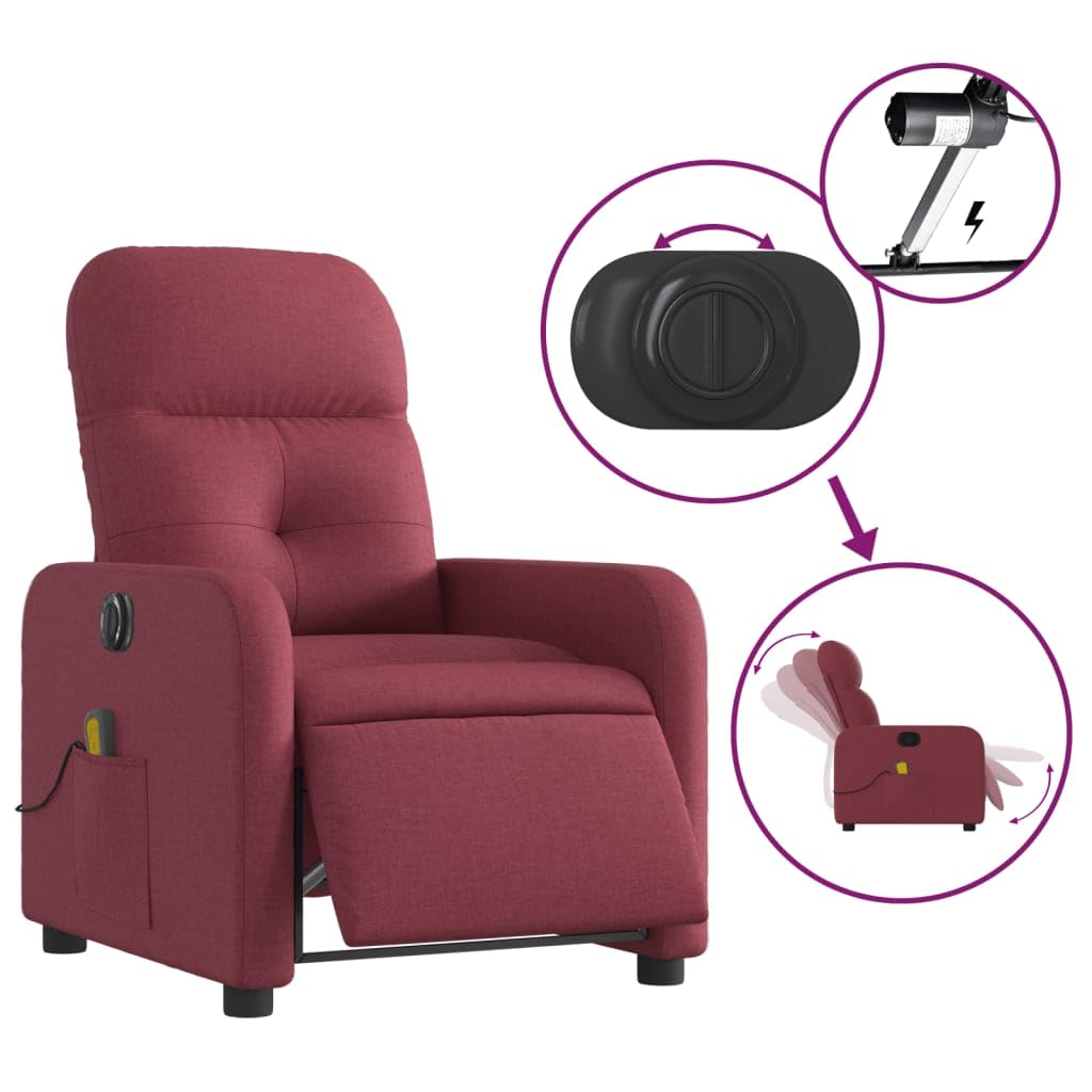Poltrona Massaggiante Reclinabile Elettrica Rosso Vino Tessuto,Poltrona Relax,Poltrona Massaggiante,Poltrona Camera da Letto/Ufficio-3206789