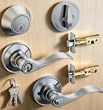 Veise Keyed Alike Exterior Door Handle Lock Set with Deadbolt, Front Door Lever Lock with Single Cylinder Deadbolt Combination Set, Wave Zinc Alloy Style Door Knob keyed Entry Lock, Satin Nickel