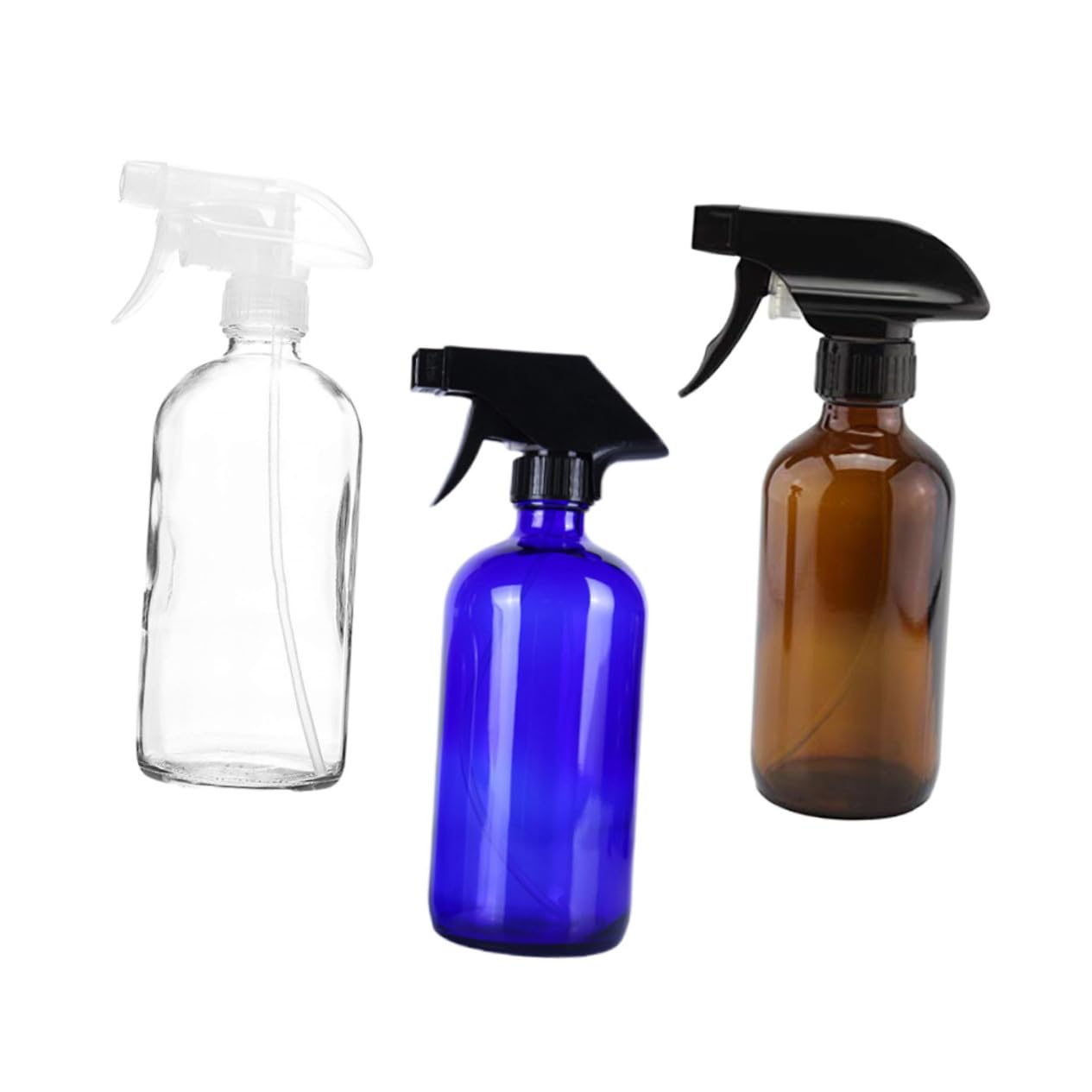 PLAFOPE 3 Stück Teiliges Nachfüll Sprühflaschen aus Glas Transparente Blaue und Braune Reise Zerstäuber für Ätherische Öle Parfüm und Kosmetik Wiederverwendbar Leicht Handlich für