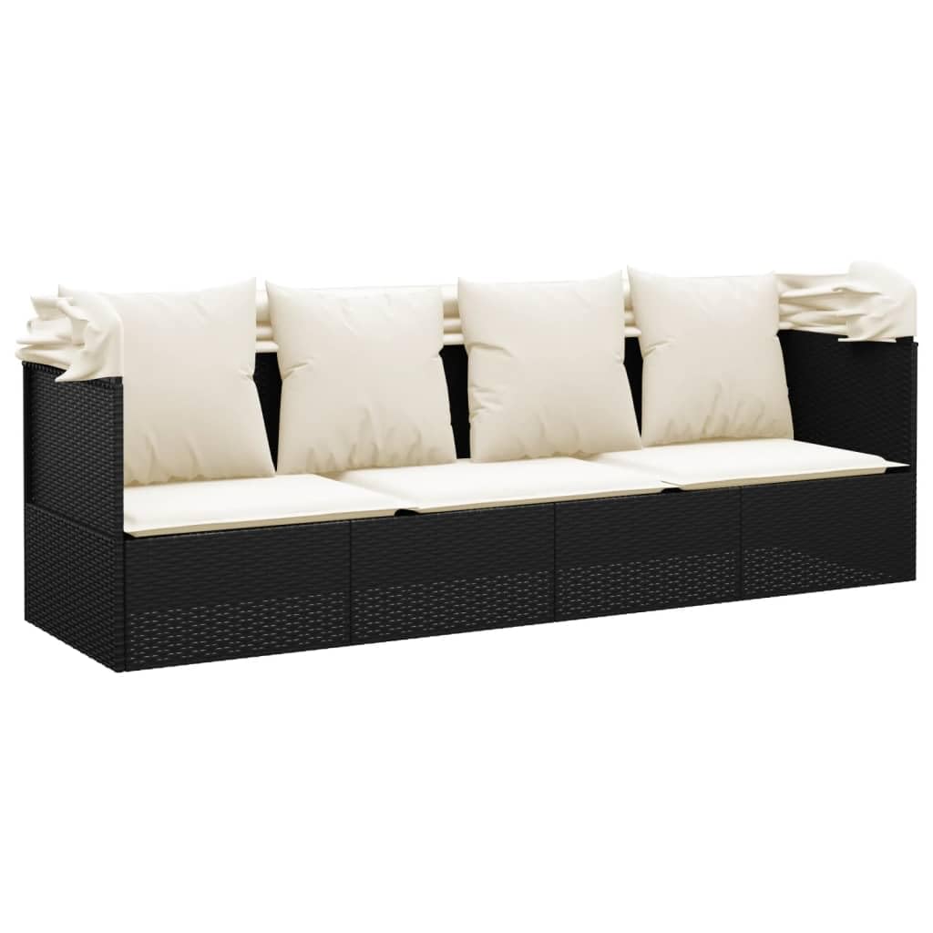 Gartensofa mit Dach und Kissen Balkon Sofa 3 Sitzer Rattansofa Outdoor-Loungebett Tagesbett Liegebank Sofa Gartenliege Liegesofa Multifunktionsliege