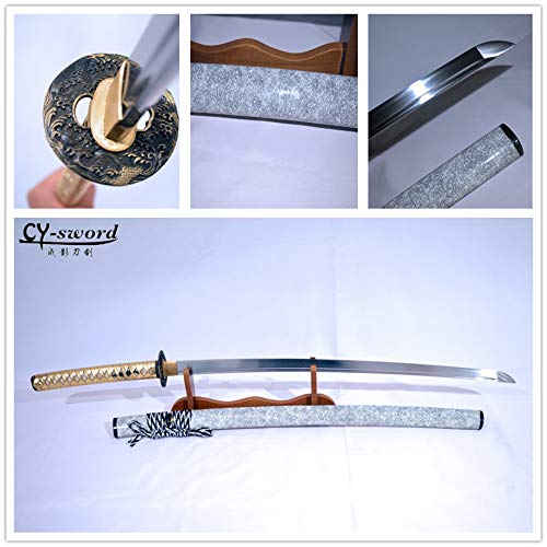CY-sword Chinoiserie Handmade 1060 Steel Clay Tempered Blue and White Porcelain Style Saya