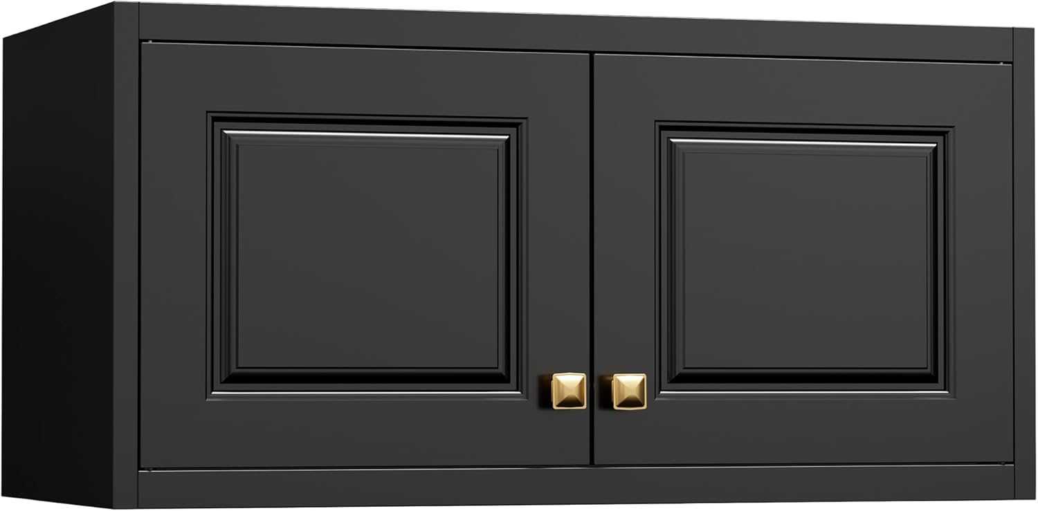 SteeLoong 15" Wall Upper Storage Cabinet,Metal Bathroom Wall Mounted Cabinet,Black Storage Cabinets for Basement,Livingroom Home Office