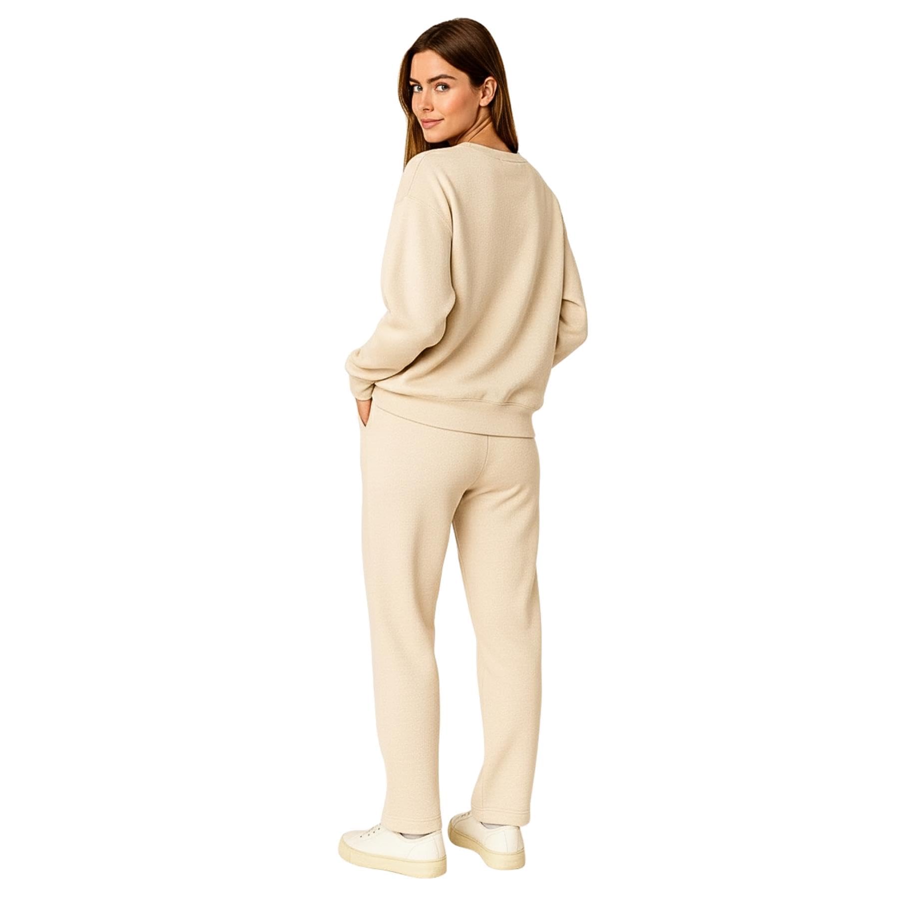 Co Ord - Tuta da donna, set completo da 2 pezzi, top a maniche lunghe con pantaloni a gamba dritta e tasche, set da donna per l'inverno, caldo, abbigliamento sportivo, palestra, aeroporto