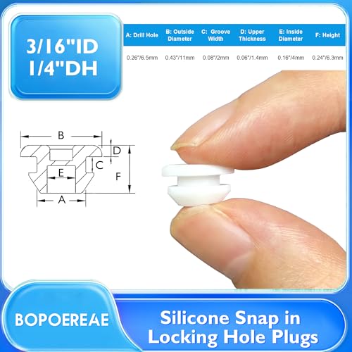 Image of 35 Pcs 6.5 mm Silicone Rubber Plugs Snap in Locking Hole Plugs for 6.5-7 mm (1 /4 inch-9 /32 inch) Round Holes, Flush Type Rubber Stoppers, Flexible Tube Pipe End Caps Covers, Waterproof Sealing Plugs, White