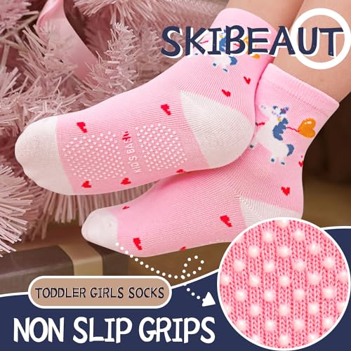 SkiBeaut Baby Toddlers Girls Socks, 12 Pairs Non Slip Kids Grips Toddler Grippy Girl House Socks with Grippers for 0-7 Years4
