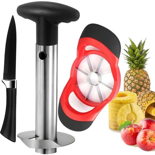 Pineapple Corer and Slicer Tool, Stainless Steel Pineapple Cutter and Corer Set, [Upgraded, Reinforced, Thicker Blade],Fruit Slicer Kitchen Gadget for Diced Pineapple Rings