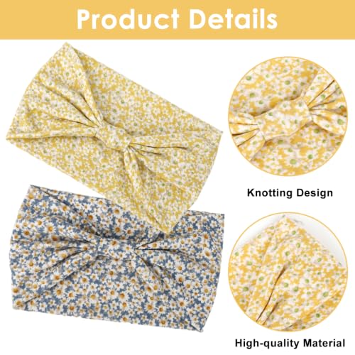 Image of MAYCREATE 2Pcs Wide Cloth Hair Bands Headband for Women Fashion Daisy Pattern Pre-Tie Head Band for Daily Yoga Sport