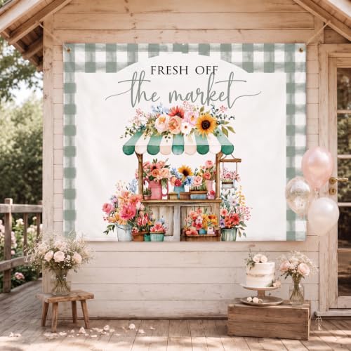Image of Coume Fresh off the Market Sign Bridal Shower Banner Wall Hanging Hand Lettering Decorations for Wedding Bridal Shower Bachlorette Party Wall Backdrop Decor 59.1 x 51.2 Inch