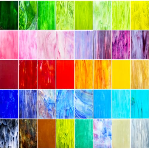 ILLUCKAI 36 Sheets Vibrant Stained Glass Sheets Variety Pack 6 x 4 Inch Stained Glass Supplies Mosaic Tiles for DIY Crafts Home Decor Assorted Colors Collection