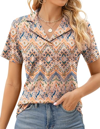 Rapbin Damen Polo Shirt Kurzarm V-Neck Baumwolle Elegante Polohemd Sommer Top Casual Oberteil Business Bluse Golf 2026
