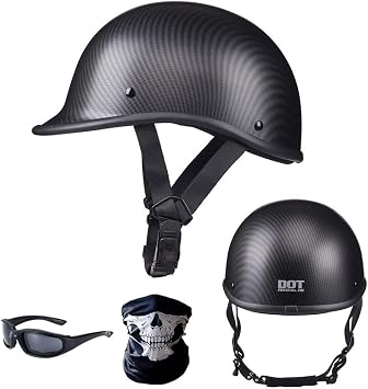 German Style Half Shell Helmet, Motorcycle Polo Cap Helmet for Adult Men Women, Beanie Half Helmet for Scooter Cruiser Chopper Pilot Skull Cap DOT Approved Sunscreen Open Face Helmet-B||2X-Large