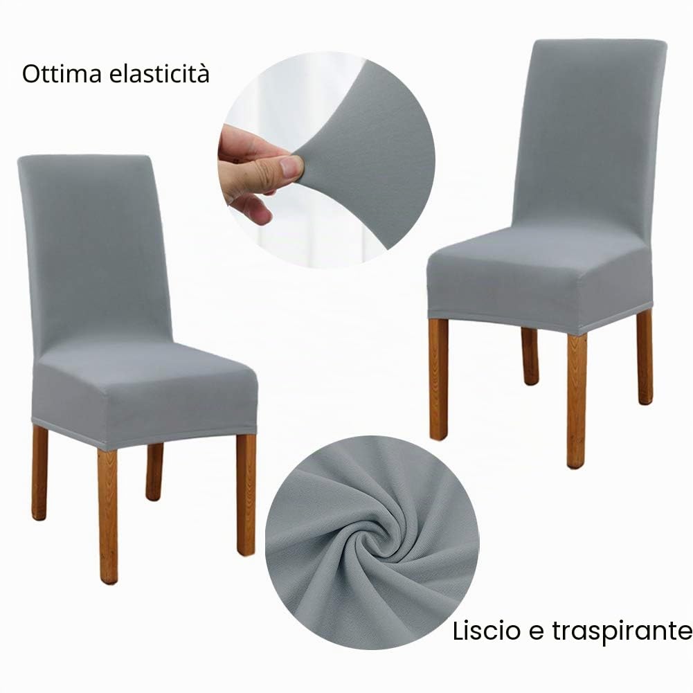 6 Pezzi Coprisedie Elastico con Schienale, Lavabile Estraibile Moderno, Facile da Pulire e Resistente, Fodere per sedie per Cucina sala da Pranzo Cerimonia (Grigio argento)