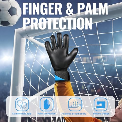 Malker Goalkeeper Gloves Football Gloves with Super Grip Palms Non-slip Abrasion-resistant Latex Palm Double Layer Wristband Protection Soccer Goalie Glove for Kids Youth Adult Blue Size 8 Malker Goalkeeper Gloves Football Gloves with Super Grip Palms Non-slip Abrasion-resistant Latex Palm Double Layer Wristband Protection Soccer Goalie Glove for Kids Youth Adult Blue Size 8