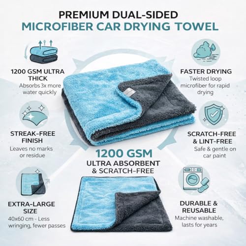 Image of Microfiber Twisted Loop Car Drying Towel | 1200 GSM Ultra Absorbent | Scratch-Free & Lint-Free | Dual Sided Car Cleaning Cloth