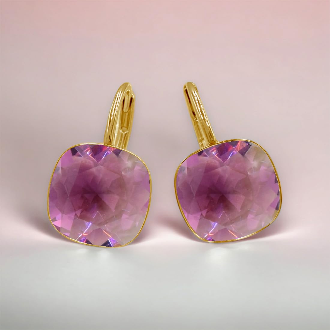 SQUARE Pendientes colgantes para mujer, plata 925, cristales de circonita, chapados en oro de 24 quilates, joyas para mujeres y niñas, pendientes colgantes ideales para regalos