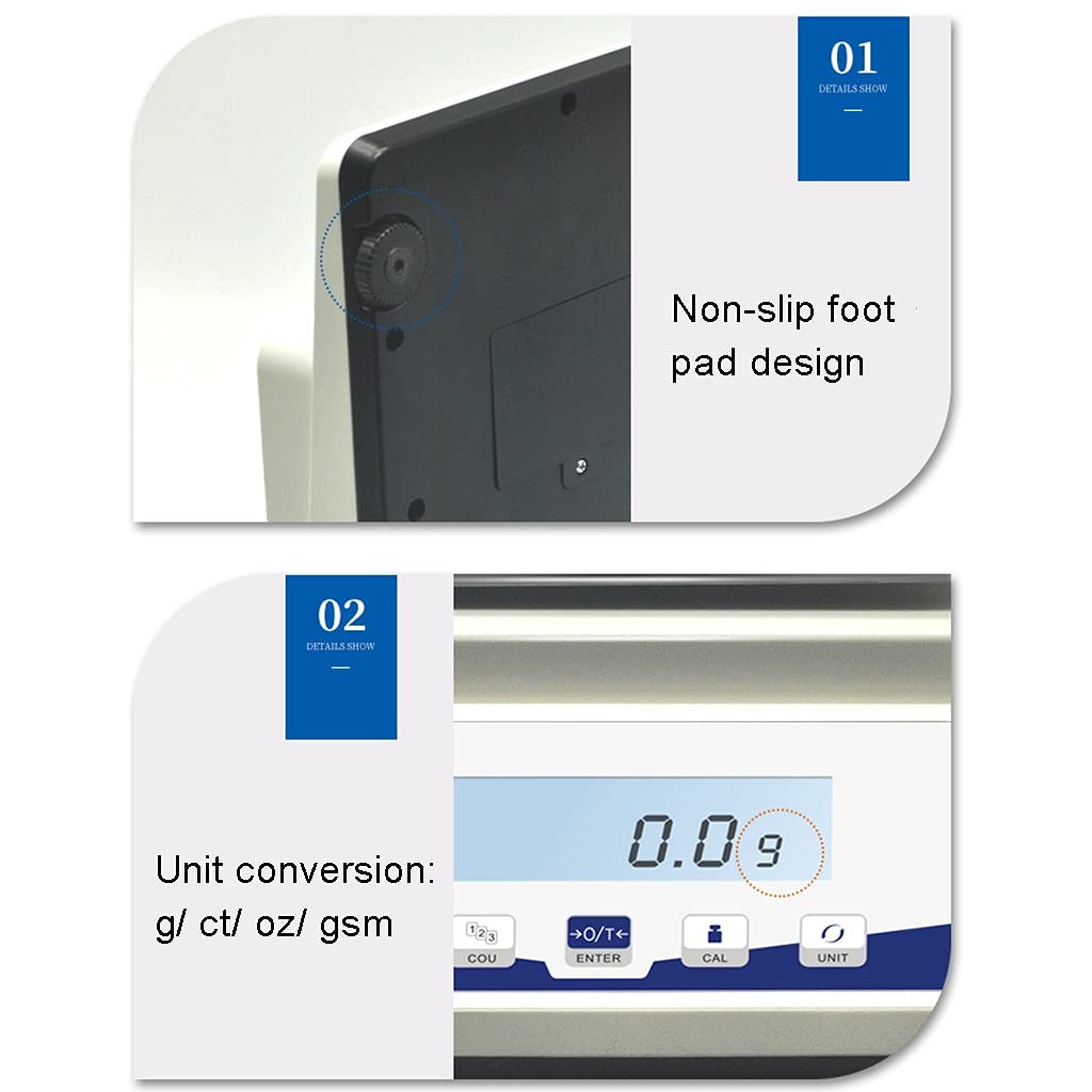 MRKU Báscula de conteo Balanza analítica de precisión de Laboratorio Balanza de 0,1 Gramos Balanza electrónica Báscula de joyería Pesaje de precisión de Cocina CA/CC
