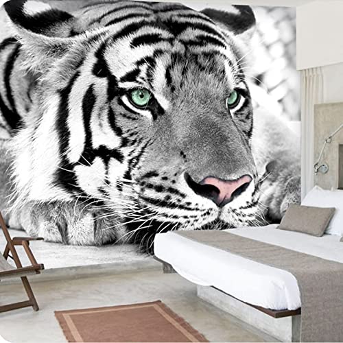 King Of The Jungle Wild Animal Wallpaper 3D Mural, Black White Tiger Custom Wall Poster Decor, Wall Painting For Bedroom And Living Room Tv Background 79" By 55" #TOP7