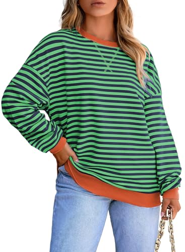 Image of Eytino Women Plus Size Striped Color Block Crewneck Sweatshirt(1X-5X) | Oversized Pullover Tops,Long Sleeve Casual Shirt,Workout & Daily Wear,2026 Fall Fashion Clothes Outfits