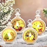 4 Stück Weihnachtslaterne, Weihnachtsdeko Laterne mit kreativem Muster, Weihnachten Deko Beleuchtete Windlicht Weihnachten mit Warmweißes LED Licht für Halloween Ramadan Weihnachten(Weiß)