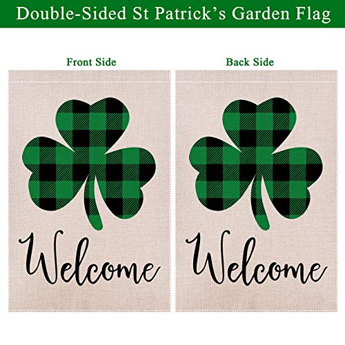 Hugsvik St Patricks Day House Flags, 28 X 40 Double Sided Saint Patrick's Day Welcome House Flags, Buffalo Plaid Shamrock St Patrick’s Day Decorations Irish Decor For Farmhouse Garden Yard Porch #TOP1
